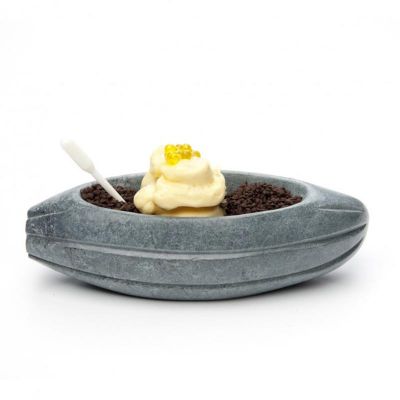 100% Chef Cacao Bean Kayık Mermer Sunum Tabağı, 21x8x6 cm, Gri - 1
