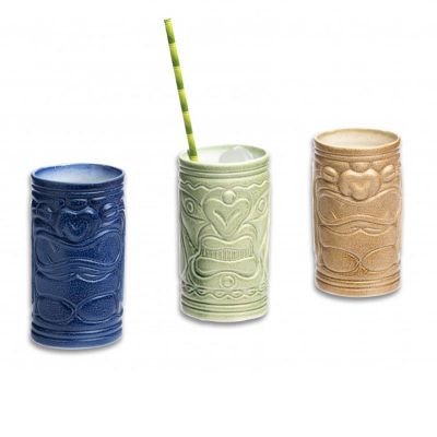 100% Chef Tiki Mug Porselen Kokteyl Bardağı, 8x14 cm, 3 adet - 1
