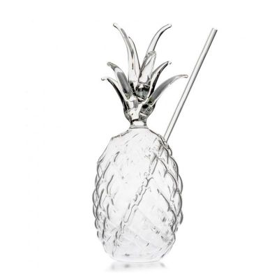 100% Chef Pineapple Glass Cocktail Glass with Straw, 300 ml - 100% Chef