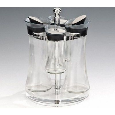 Zicco 8413 Lux Standlı Yağlık Sirkelik Tuzluk Biberlik Takımı, 4'lü, 150 cl, Şeffaf - 1