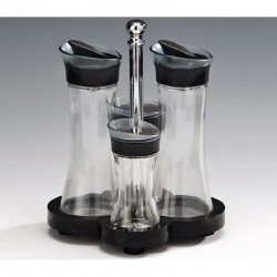 Zicco 8414 Lux Standlı Yağlık Sirkelik Tuzluk Biberlik Takımı, 4'lü, 150 cl, Siyah - Zicco