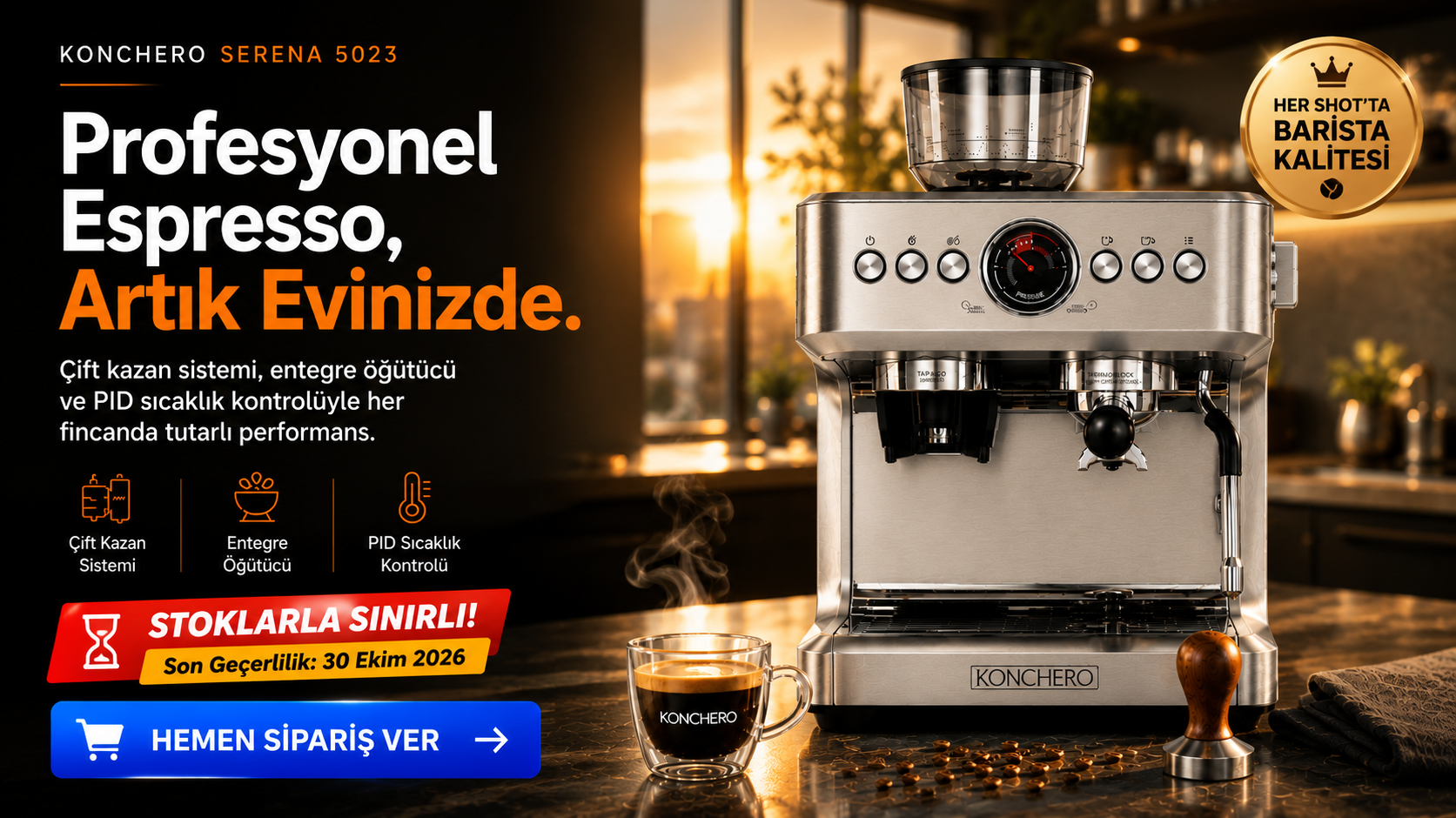 Konchero Barista Espresso Kahve Makinesi %19 İndirimde!