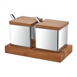 Biradlı GRV-55 Ahşap Standlı Kare Baharatlık Takımı, 2'li - Biradlı