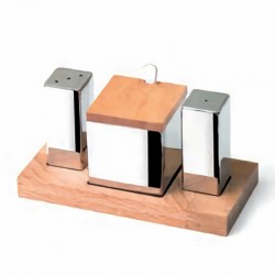 Biradlı GRV-91 Ahşap Standlı Kare Tuzluk Baharatlık Takımı, 3'lü - Biradlı