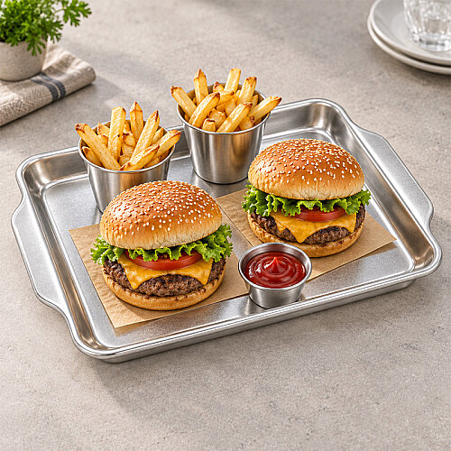 Almetal Kulplu Hamburger Servis Tepsisi, 24x33 cm - 5