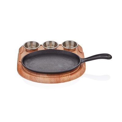 Altınbaşak Döküm Demir Oval Saplı Fajita Tavası+Sosluklu Nihale, 21x15 cm - 1