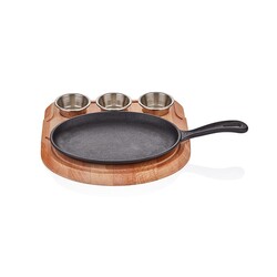 Altınbaşak Döküm Demir Oval Saplı Fajita Tavası+Sosluklu Nihale, 24x17 cm 