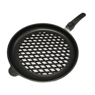 AMT 432BBQEZ20B Delikli Çıkarılabilir Saplı Döküm Barbekü Tavası, 32 cm - 1