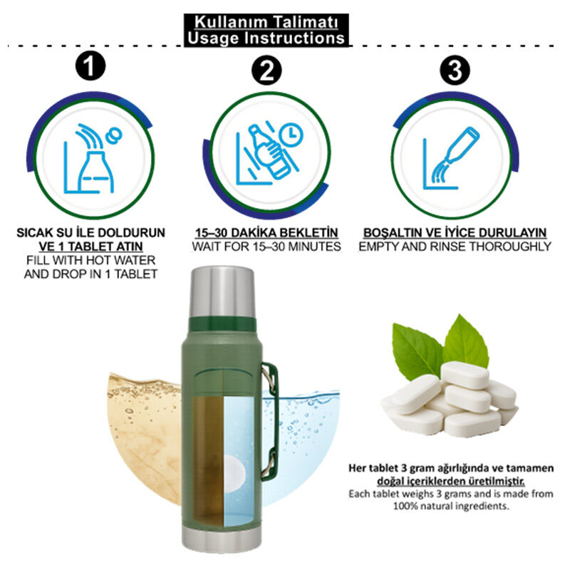 AquaTab A002-2 Matara ve Termos Temizleme Tableti, 10 Adet - AquaTab