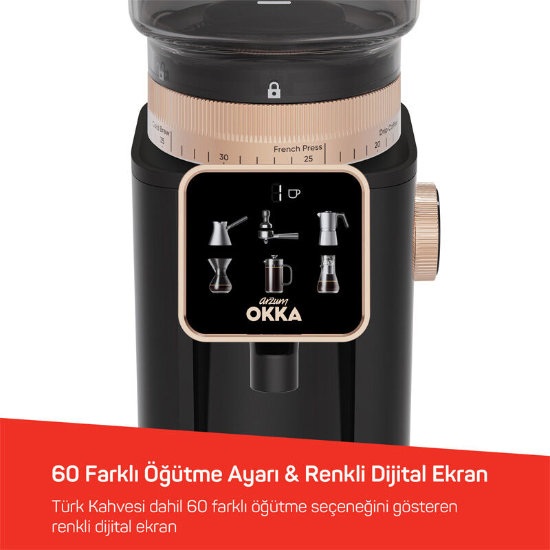 Arzum OK0044 Master Grind Ev Tipi Barista Kahve Öğütücü Değirmen, Siyah-Bakır - Arzum