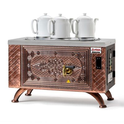 Ateşe Efes Dijital 3 Demlikli Çay Kazanı, Elektrikli, Retro - 1