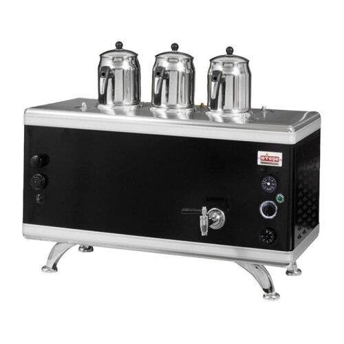 Ateşe Gold Compact Analog Çay Kazanı, 3 Demlikli, Gaz+Elektrikli, Statik Boyalı Siyah - Ateşe