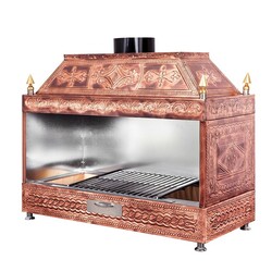 Ateşe Indoor Grill with Charcoal Hood, 120x55x125 cm, Copper Coating - 2