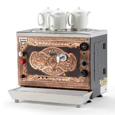 Ateşe Sümela Analog 3 Demlikli Çay Kazanı, Gaz+Elektrikli, Bakır - 1