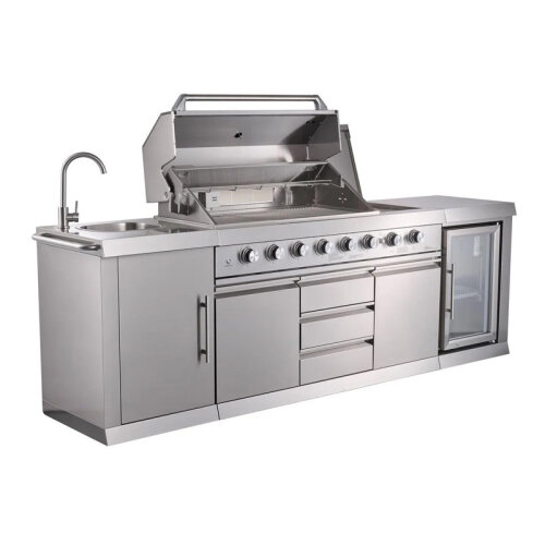 Berfmann BRGG-275S Apex 6+2 Gazlı Barbekülü ve Buzdolaplı Outdoor Mutfak, Kızılötesi Yan Ocak - Berfmann