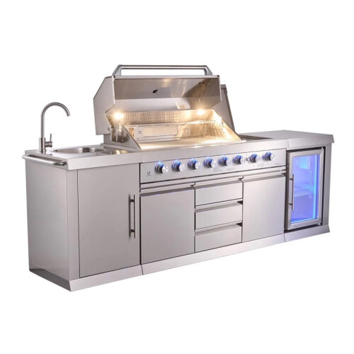 Berfmann BRGG-275S Apex 6+2 Gazlı Barbekülü ve Buzdolaplı Outdoor Mutfak, Kızılötesi Yan Ocak - Berfmann (1)