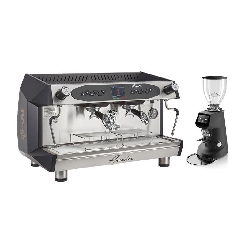 Bezzera Arcadia DE PID Espresso Coffee Machine, 2 Groups + Fiorenzato F64E Coffee Grinder, Black - Bezzera