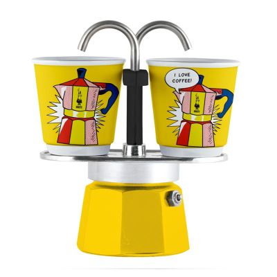 Bialetti Liechtenstein Mini Express Moka Pot, 2 Cup + 2 Espresso Cups, Yellow - Bialetti