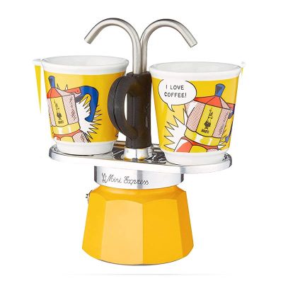 Bialetti Liechtenstein Mini Express Moka Pot, 2 Cup + 2 Espresso Fincanı, Sarı - 2