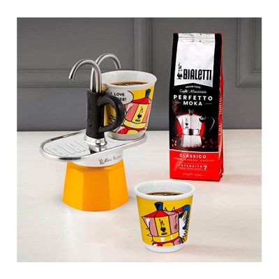 Bialetti Liechtenstein Mini Express Moka Pot, 2 Cup + 2 Espresso Fincanı, Sarı - 4