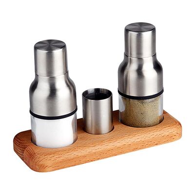 Biradlı GRV-244 Ahşap Altlıklı Tuzluk Takımı, 3'lü, 17.5x7.5 cm, Mat - 1