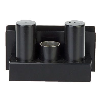 Biradlı Groovy GRV-103-P Peçetelikli Yuvarlak Çelik Tuzluk Takımı, Siyah - 1