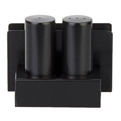 Biradlı Groovy GRV-104-P 3-Piece Round Salt Shaker Set with Napkin Holder, Black - Biradlı