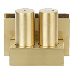 Biradlı Groovy GRV-104-P 3-Piece Round Salt Shaker Set with Napkin Holder, Gold - Biradlı