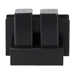 Biradlı Groovy GRV-106-P طقم شاكر ملح فولاذي مكون من 3 قطع مع حامل مناديل، أسود - Biradlı