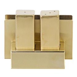 Biradlı Groovy GRV-106-P 3-Piece Steel Salt Shaker Set with Napkin Holder, Gold - Biradlı
