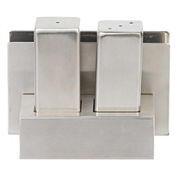 Biradlı Groovy GRV-106-P 3-Piece Steel Salt Shaker Set with Napkin Holder, Polished - Biradlı