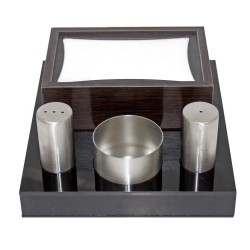 Biradlı Groovy GRV-299P Pleksi Standlı Peçetelikli Tuzluk Takımı, Çelik - Biradlı