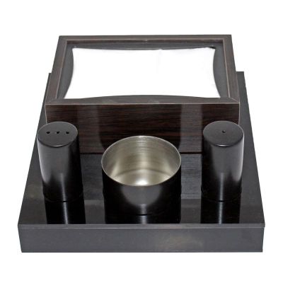 Biradlı Groovy GRV-299P Pleksi Standlı Peçetelikli Tuzluk Takımı, Siyah - 1