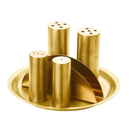 Biradlı Groovy GRV-342 6'lı Yuvarlak Tuzluk Baharat Peçetelik Takımı, Altın - Biradlı