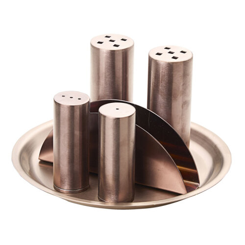 Biradlı Groovy GRV-342 6'lı Yuvarlak Tuzluk Baharat Peçetelik Takımı, Bakır 