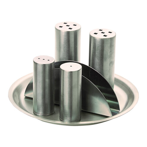 Biradlı Groovy GRV-342 6'lı Yuvarlak Tuzluk Baharat Peçetelik Takımı, Parlak 