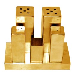 Biradlı Groovy GRV-419-XL Everest XL Square Salt Shaker Set, 15x8x11 cm, Gold - Biradlı