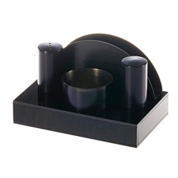 Biradlı Groovy GRV-66 4-Piece Round Salt Shaker Napkin Holder Set, Black - Biradlı