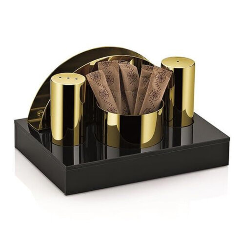 Biradlı Groovy GRV-66 4-Piece Round Salt Shaker Napkin Holder Set, Gold - Biradlı