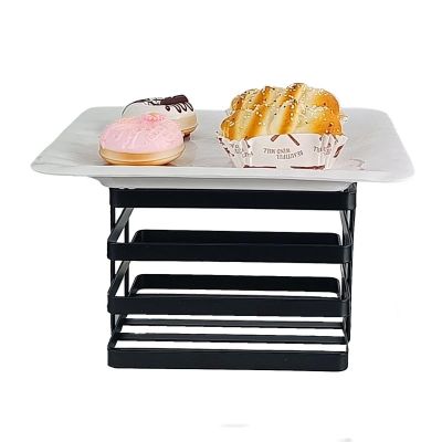Biradlı Groovy GRV-K20-02 Kare Metal Tabak Yükseltici, 20x20x15 cm, Siyah - 1