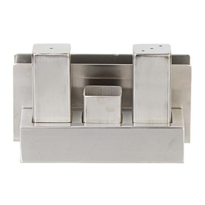Biradlı GRV-105-P Peçetelikli Kare Çelik Tuzluk Takımı, Parlak - 1