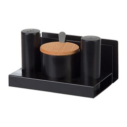 Biradlı GRV-113 Round Glossy Glossy Salt and Sugar Shaker Set with Lid, 3 pcs, Black - Biradlı