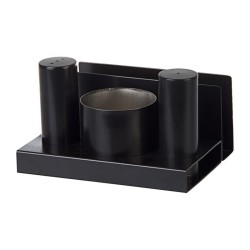 Biradlı GRV-113 Round Glossy Salt and Sugar Shaker Set, 3 pcs, Black - Biradlı