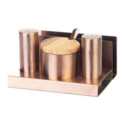 Biradlı GRV-113 Round Glossy Salt and Sugar Shaker Set with Lid, 3 pcs, Copper - Biradlı