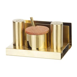 Biradlı GRV-113 Round Glossy Salt and Sugar Shaker Set with Lid, 3 pcs, Gold - Biradlı