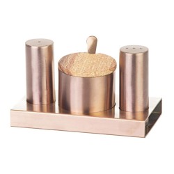 Biradlı GRV-113 Round Salt and Sugar Shaker Set with Lid, 3 pcs, Copper - Biradlı