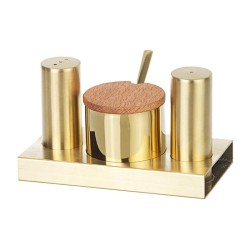 Biradlı GRV-113 Round Salt and Sugar Shaker Set with Lid, 3 pcs, Gold - Biradlı