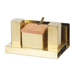 Biradlı GRV-114 Kapaklı Kare Parlak Tuzluk Şekerlik Takımı, 3'lü, Altın - Biradlı