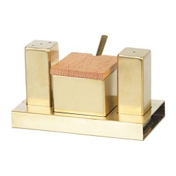 Biradlı GRV-114 Kapaklı Kare Tuzluk Şekerlik Takımı, 3'lü, Altın - Biradlı