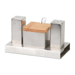 Biradlı GRV-114 Kapaklı Kare Tuzluk Şekerlik Takımı, 3'lü - Biradlı